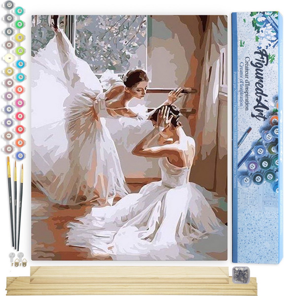 FiguredArt Schilderen op Nummer Volwassenen canvas Toekomstige ballerinas - Handwerk acrylverf Kit DIY Compleet - 40x50cm met DIY houten lijst